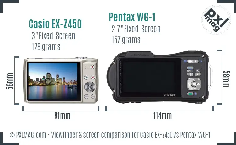 Casio EX-Z450 vs Pentax WG-1 Screen and Viewfinder comparison Casio EX-Z450 vs Pentax WG-1 Screen and Viewfinder comparison