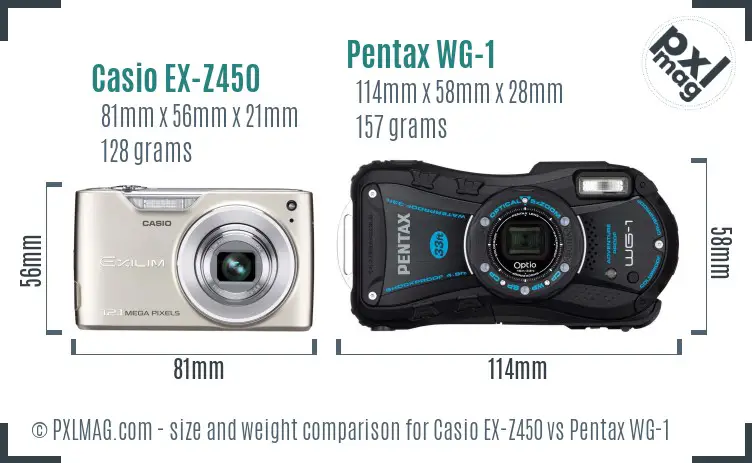Casio EX-Z450 vs Pentax WG-1 size comparison Casio EX-Z450 vs Pentax WG-1 size comparison