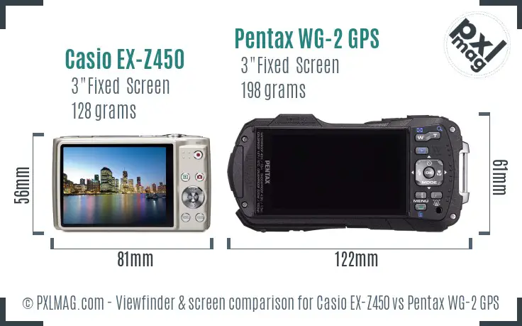 Casio EX-Z450 vs Pentax WG-2 GPS Screen and Viewfinder comparison