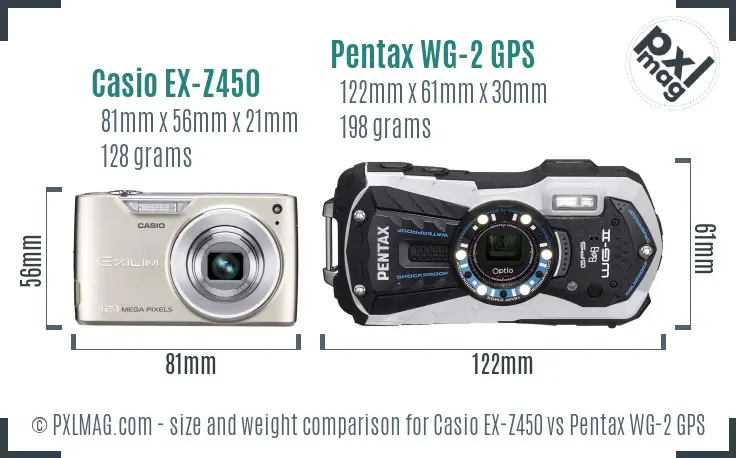 Casio EX-Z450 vs Pentax WG-2 GPS size comparison