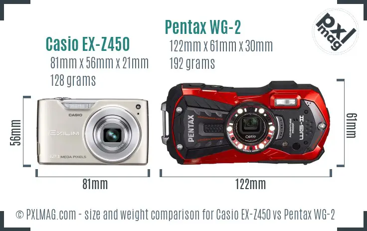 Casio EX-Z450 vs Pentax WG-2 size comparison