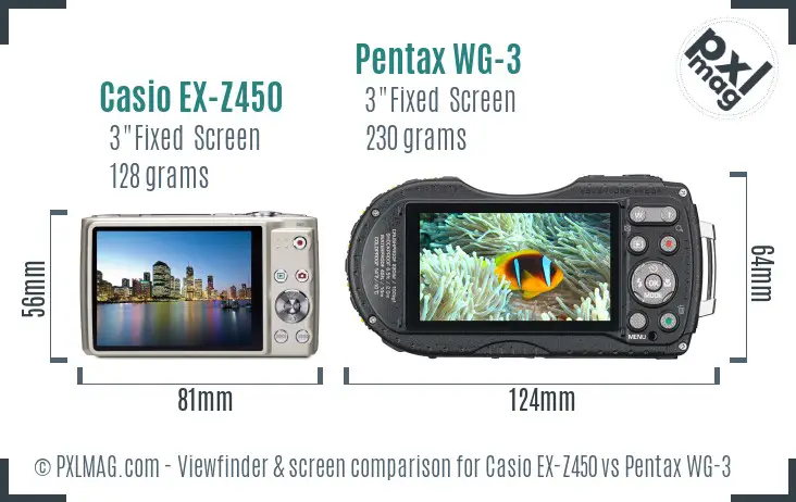 Casio EX-Z450 vs Pentax WG-3 Screen and Viewfinder comparison