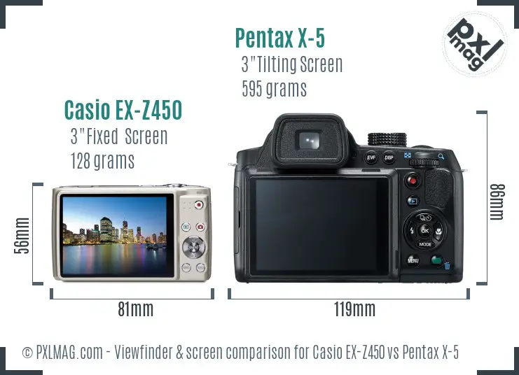 Casio EX-Z450 vs Pentax X-5 Screen and Viewfinder comparison
