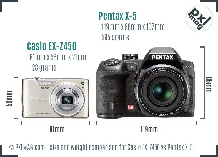 Casio EX-Z450 vs Pentax X-5 size comparison