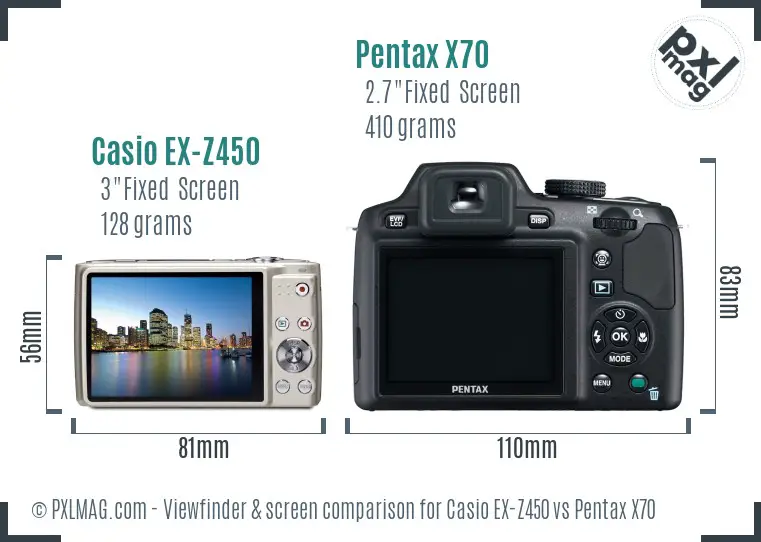 Casio EX-Z450 vs Pentax X70 Screen and Viewfinder comparison