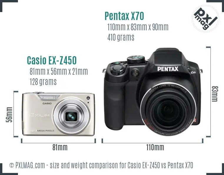 Casio EX-Z450 vs Pentax X70 size comparison