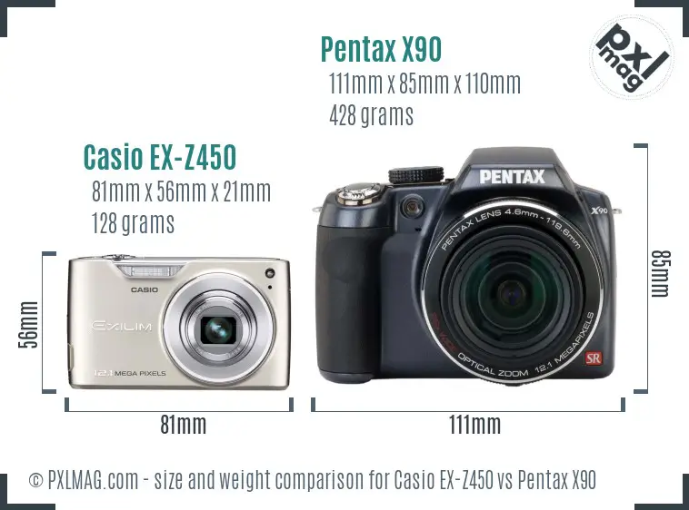 Casio EX-Z450 vs Pentax X90 size comparison