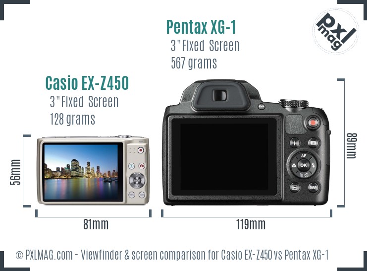 Casio EX-Z450 vs Pentax XG-1 Screen and Viewfinder comparison