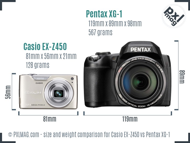 Casio EX-Z450 vs Pentax XG-1 size comparison