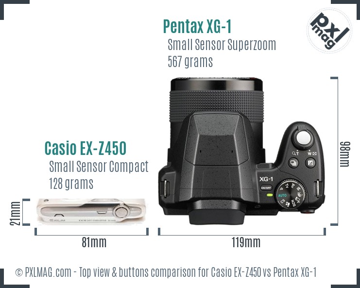 Casio EX-Z450 vs Pentax XG-1 top view buttons comparison