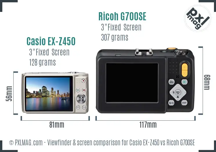 Casio EX-Z450 vs Ricoh G700SE Screen and Viewfinder comparison