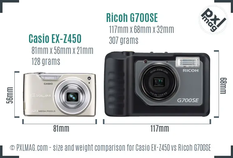 Casio EX-Z450 vs Ricoh G700SE size comparison