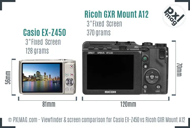 Casio EX-Z450 vs Ricoh GXR Mount A12 Screen and Viewfinder comparison Casio EX-Z450 vs Ricoh GXR Mount A12 Screen and Viewfinder comparison