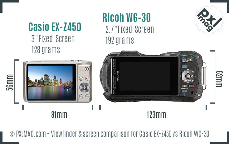 Casio EX-Z450 vs Ricoh WG-30 Screen and Viewfinder comparison Casio EX-Z450 vs Ricoh WG-30 Screen and Viewfinder comparison