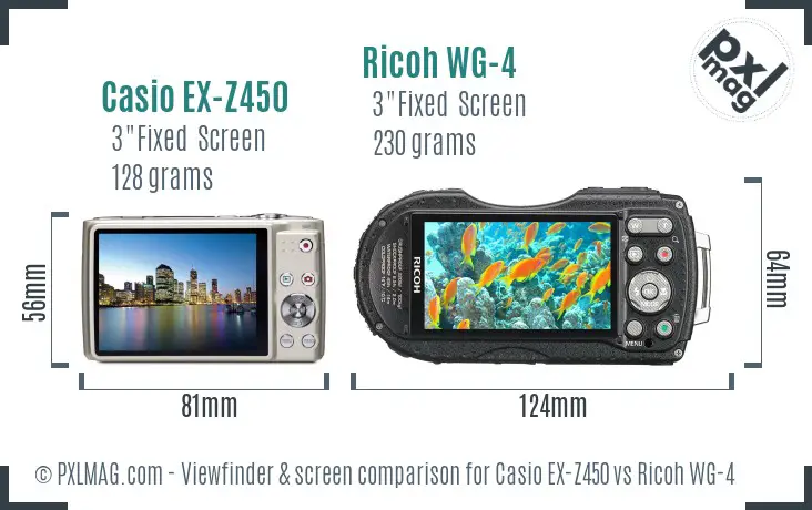 Casio EX-Z450 vs Ricoh WG-4 Screen and Viewfinder comparison