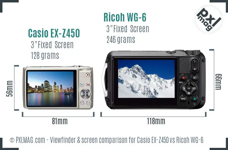 Casio EX-Z450 vs Ricoh WG-6 Screen and Viewfinder comparison