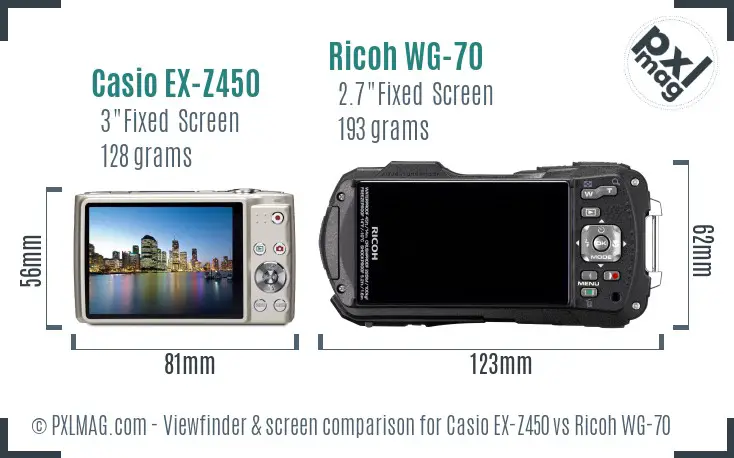 Casio EX-Z450 vs Ricoh WG-70 Screen and Viewfinder comparison