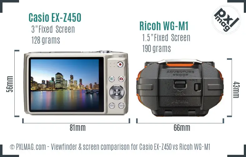 Casio EX-Z450 vs Ricoh WG-M1 Screen and Viewfinder comparison