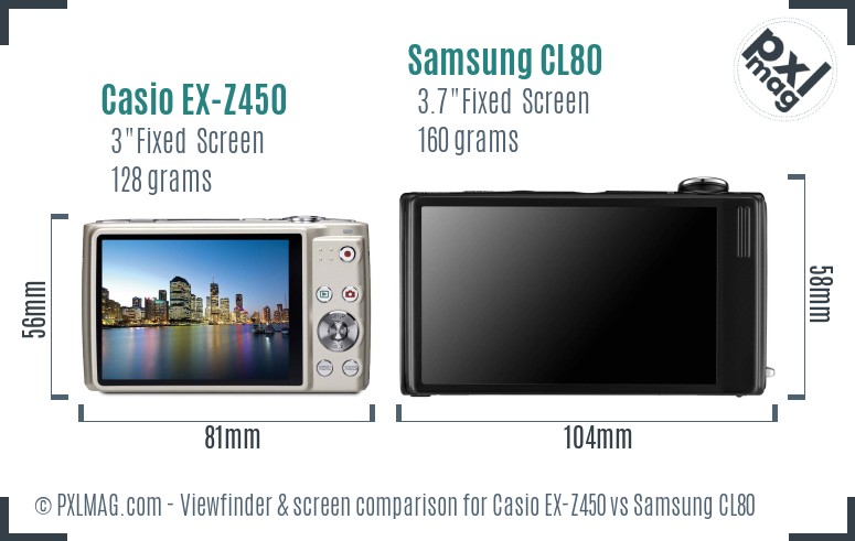 Casio EX-Z450 vs Samsung CL80 Screen and Viewfinder comparison