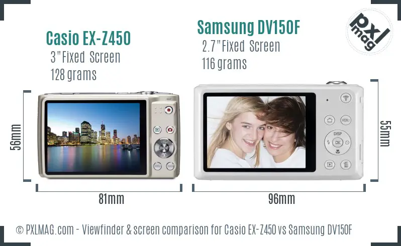 Casio EX-Z450 vs Samsung DV150F Screen and Viewfinder comparison