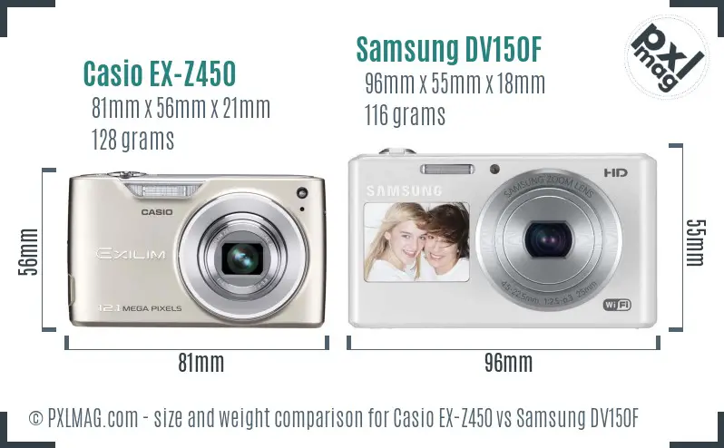 Casio EX-Z450 vs Samsung DV150F size comparison