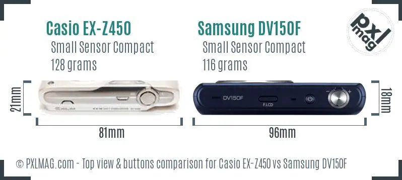 Casio EX-Z450 vs Samsung DV150F top view buttons comparison
