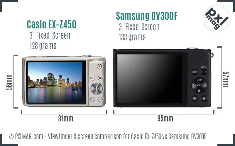 Casio EX-Z450 vs Samsung DV300F Screen and Viewfinder comparison