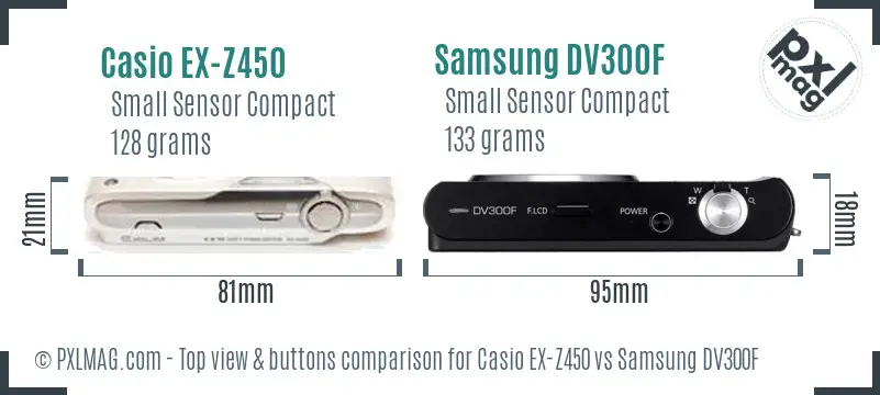 Casio EX-Z450 vs Samsung DV300F top view buttons comparison