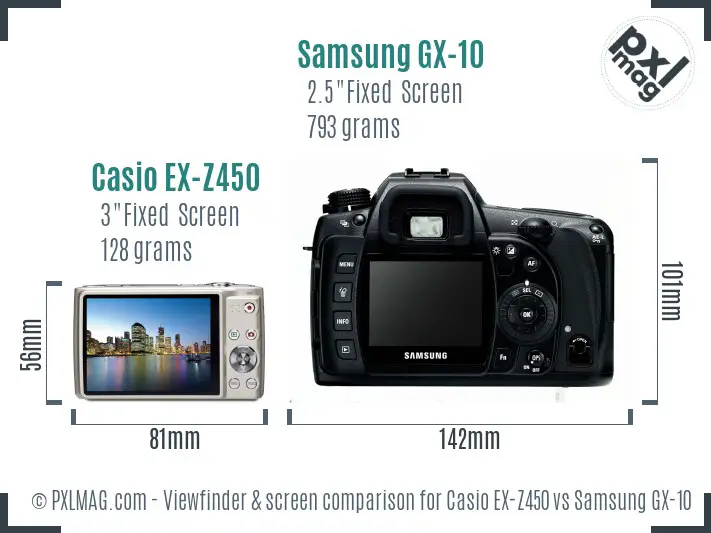 Casio EX-Z450 vs Samsung GX-10 Screen and Viewfinder comparison