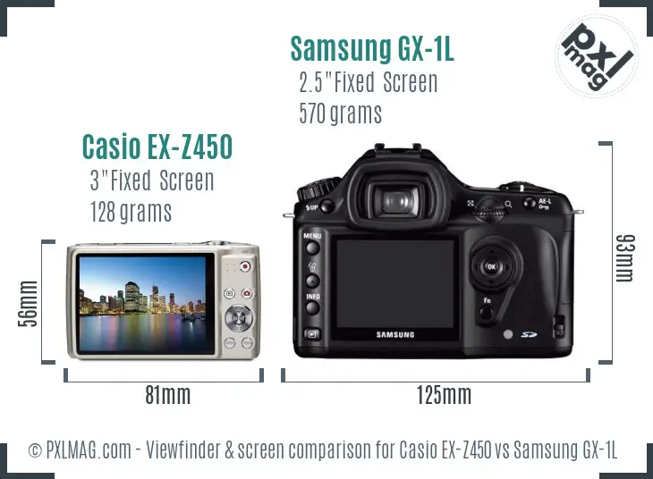 Casio EX-Z450 vs Samsung GX-1L Screen and Viewfinder comparison