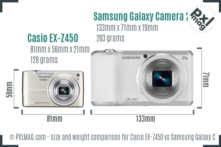 Casio EX-Z450 vs Samsung Galaxy Camera 2 size comparison