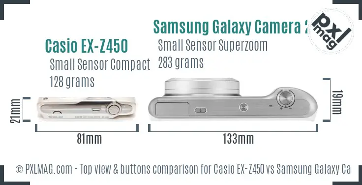 Casio EX-Z450 vs Samsung Galaxy Camera 2 top view buttons comparison