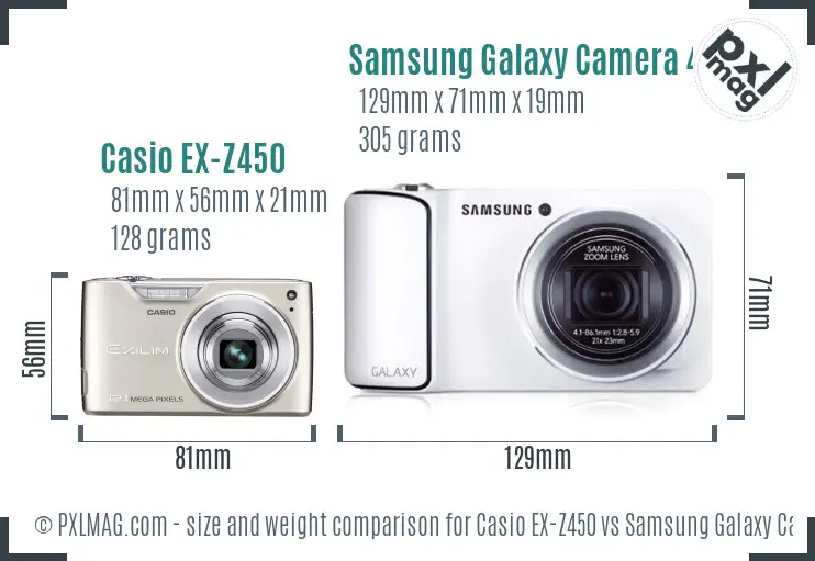 Casio EX-Z450 vs Samsung Galaxy Camera 4G size comparison
