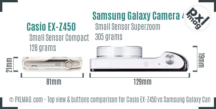 Casio EX-Z450 vs Samsung Galaxy Camera 4G top view buttons comparison