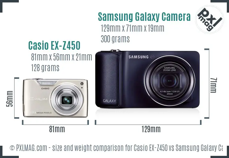 Casio EX-Z450 vs Samsung Galaxy Camera size comparison
