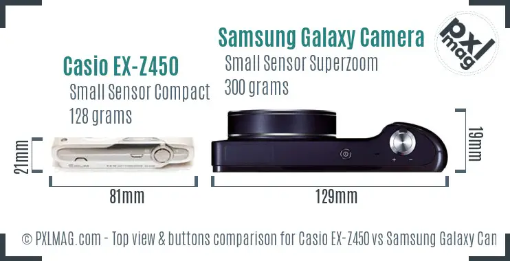Casio EX-Z450 vs Samsung Galaxy Camera top view buttons comparison