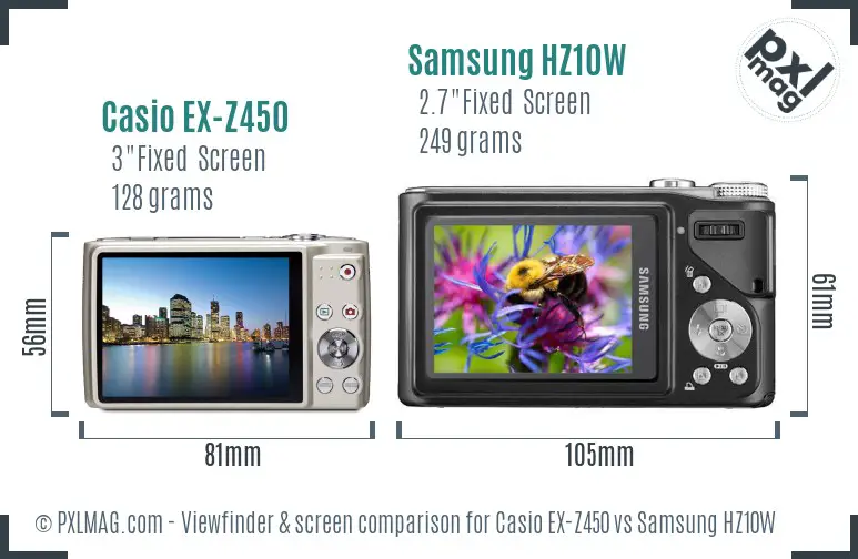 Casio EX-Z450 vs Samsung HZ10W Screen and Viewfinder comparison