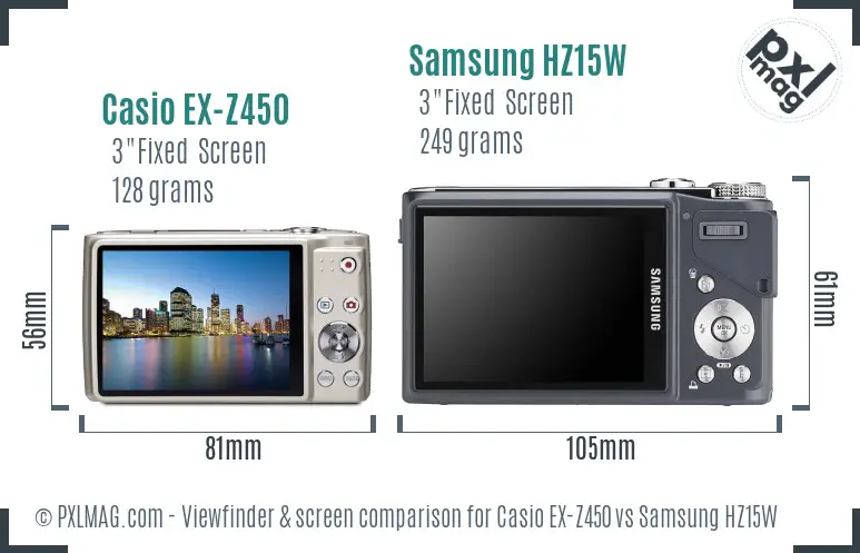 Casio EX-Z450 vs Samsung HZ15W Screen and Viewfinder comparison Casio EX-Z450 vs Samsung HZ15W Screen and Viewfinder comparison