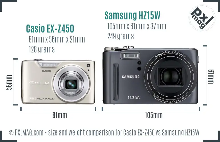 Casio EX-Z450 vs Samsung HZ15W size comparison Casio EX-Z450 vs Samsung HZ15W size comparison
