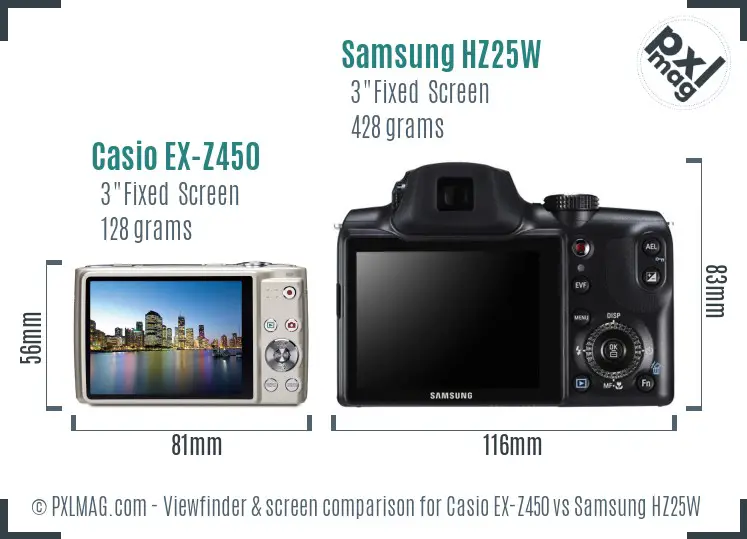 Casio EX-Z450 vs Samsung HZ25W Screen and Viewfinder comparison