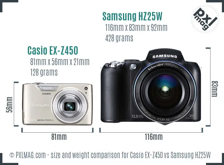 Casio EX-Z450 vs Samsung HZ25W size comparison