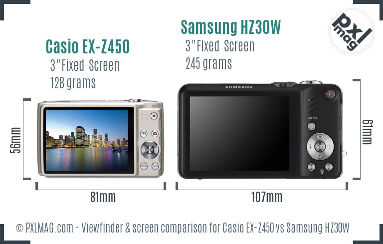 Casio EX-Z450 vs Samsung HZ30W Screen and Viewfinder comparison