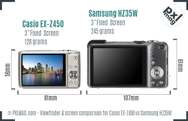 Casio EX-Z450 vs Samsung HZ35W Screen and Viewfinder comparison