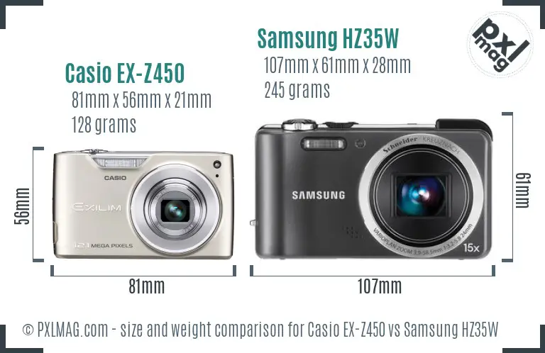 Casio EX-Z450 vs Samsung HZ35W size comparison