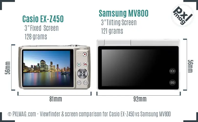 Casio EX-Z450 vs Samsung MV800 Screen and Viewfinder comparison