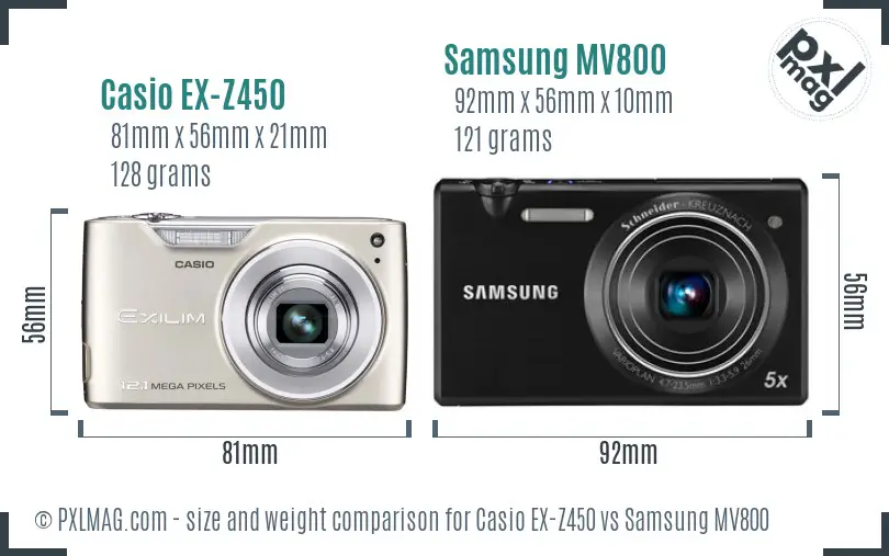 Casio EX-Z450 vs Samsung MV800 size comparison
