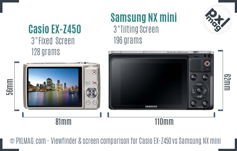 Casio EX-Z450 vs Samsung NX mini Screen and Viewfinder comparison
