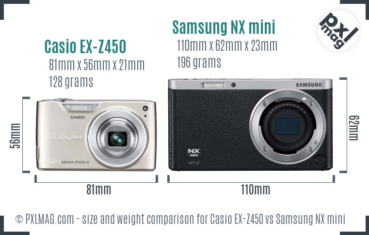 Casio EX-Z450 vs Samsung NX mini size comparison
