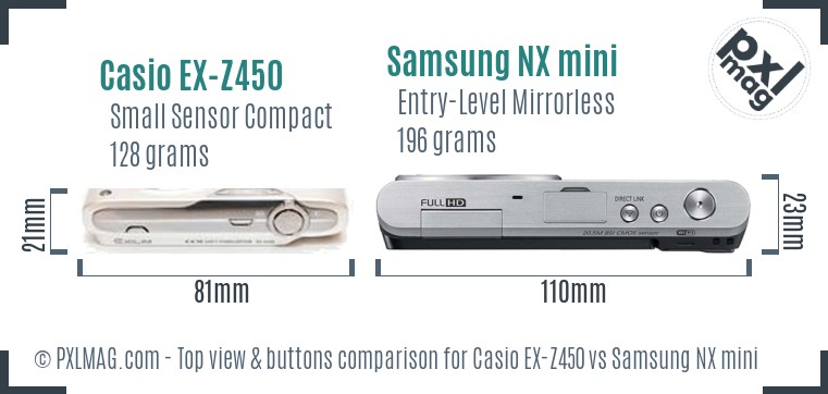 Casio EX-Z450 vs Samsung NX mini top view buttons comparison