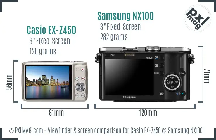 Casio EX-Z450 vs Samsung NX100 Screen and Viewfinder comparison